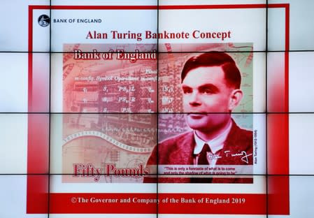 The banknote concept of a new 50 pond note featuring mathematician Alan Turing is presented at the Science and Industry Museum in Mancheste