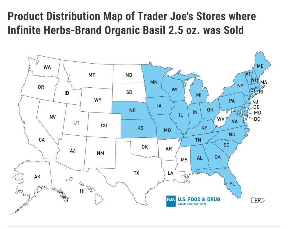 Trader Joe's customers across 29 states were exposed to the recalled basil product, which was sold at stores between February 1 and April 6.