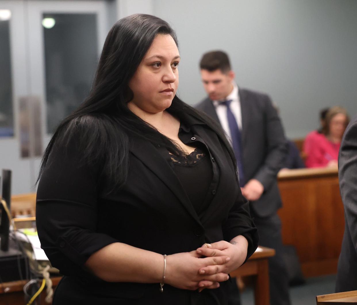 Alexis Nieves in Suffolk County District Court in Central Islip on March 19, 2024. Nieves is charged in the dismemberment of a Westchester couple.