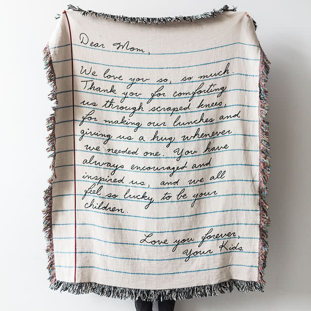 <p><a href="https://go.redirectingat.com?id=74968X1596630&url=https%3A%2F%2Fwww.uncommongoods.com%2Fproduct%2Fpersonalized-hand-written-letter-blanket&sref=https%3A%2F%2Fwww.thepioneerwoman.com%2Fholidays-celebrations%2Fgifts%2Fg38687296%2Fvalentines-day-gifts-for-mom%2F" rel="nofollow noopener" target="_blank" data-ylk="slk:Shop Now;elm:context_link;itc:0;sec:content-canvas" class="link ">Shop Now</a></p><p>Personalized Hand-Written Letter Blanket</p><p>uncommongoods.com</p><p>$155.00</p><span class="copyright">Uncommon Goods</span>