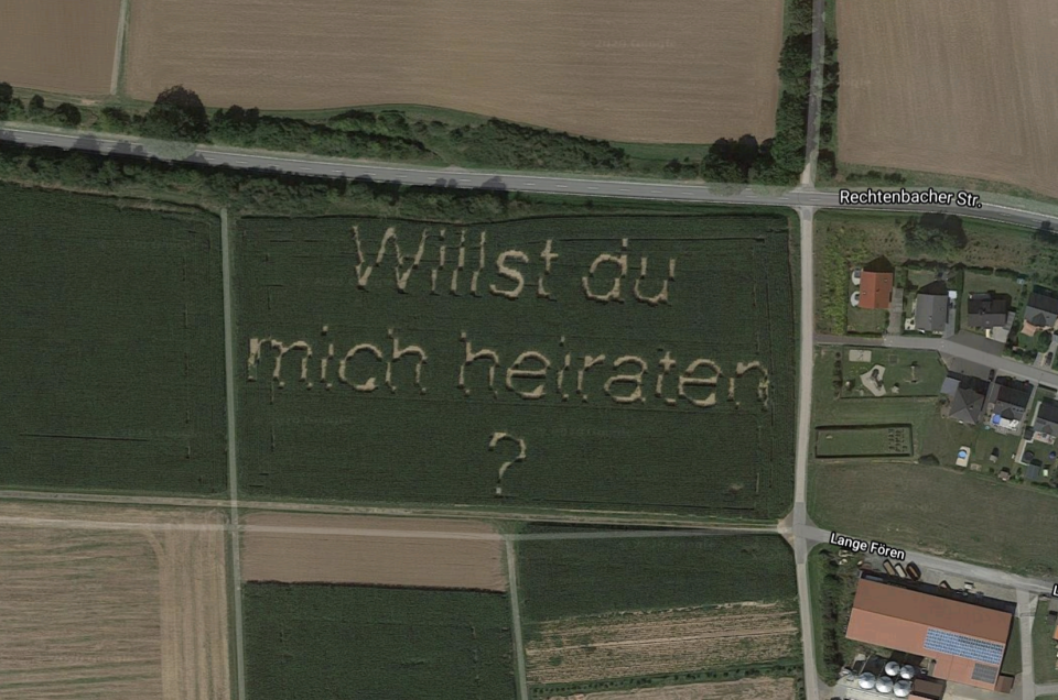 Mr Schwarz' wife-to-be spotted the question using a drone. Source: Google Maps