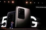 TM Roh of Samsung Electronics unveils the Galaxy S20 Ultra 5G smartphone during Samsung Galaxy Unpacked 2020 in San Francisco