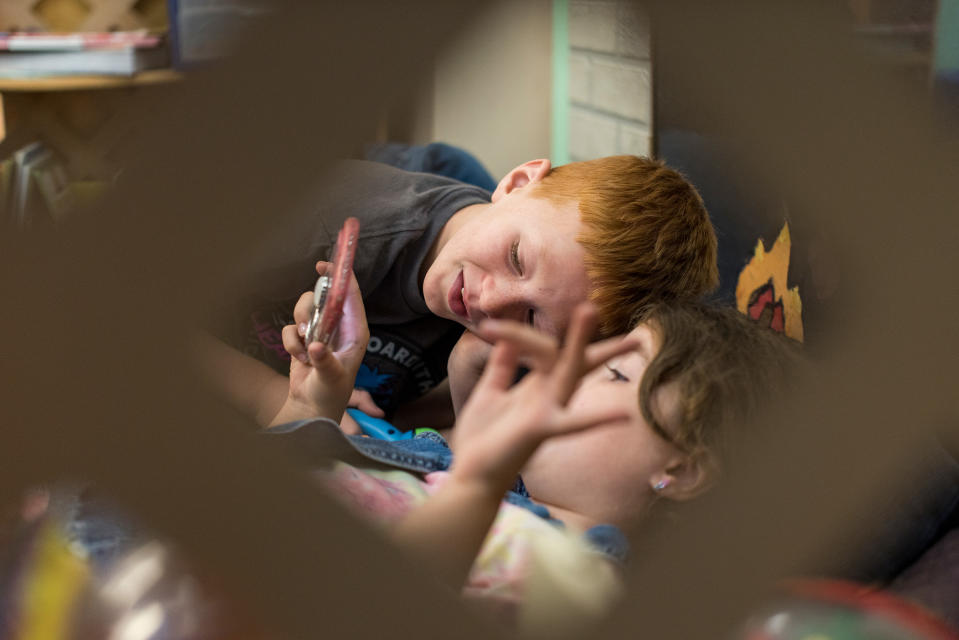 Hunter Rutkowski, age 10, and Alice Nefzger, age 8, are among the school-aged children who attended the daycare during the summer.<span class="copyright">Kathryn Gamble for TIME</span>