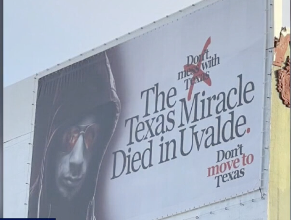 Billboards with a grim message warning against moving to Texas have been appearing around Californian metro areas (Fox7 (screengrab))