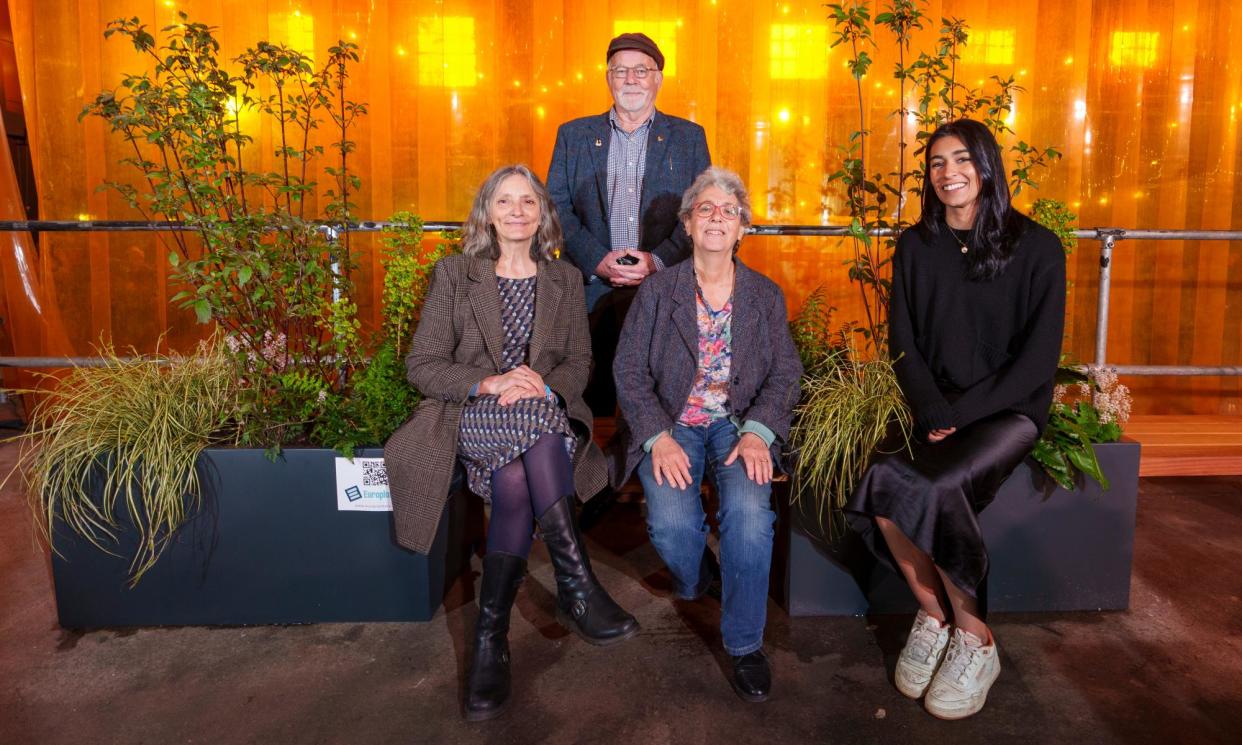 <span>Co-operative committee members from the prize-winning Star Inn (L-R), Jane Dudley, Mick Smith and Lorraine Gainsborough, with the gardener Emma Tipping.</span><span>Photograph: Dominic Lipinski/RHS</span>