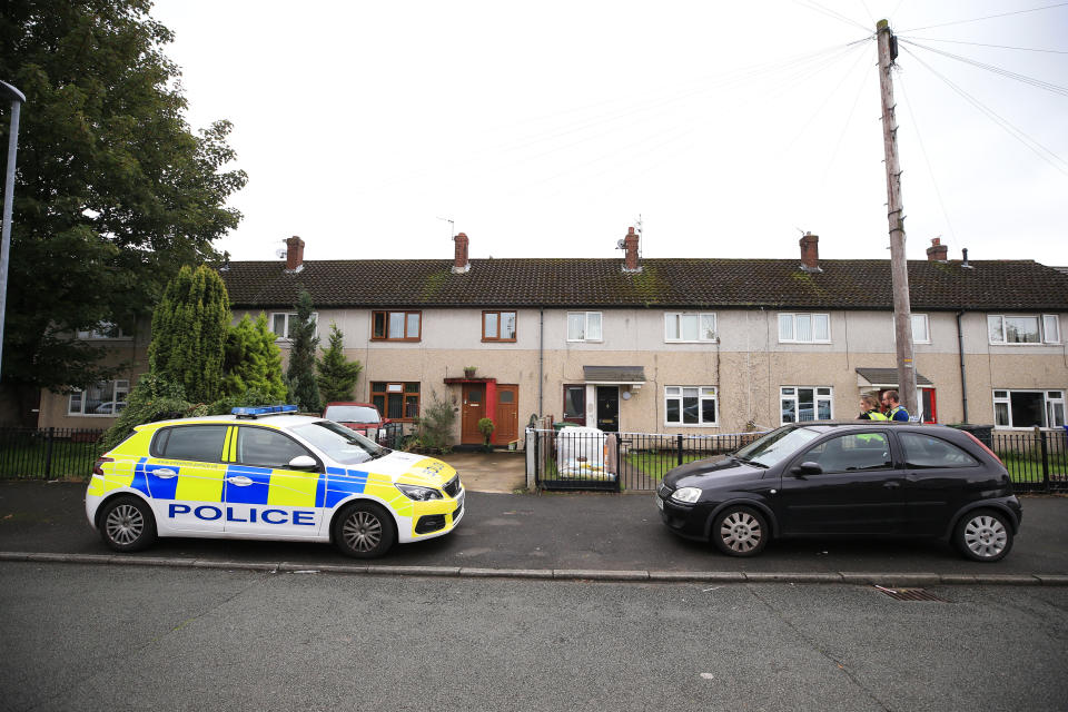 The scene at a property on Graham Road in Widnes in Cheshire, after a 43-year-old woman died after being attacked by two dogs on Tuesday evening.