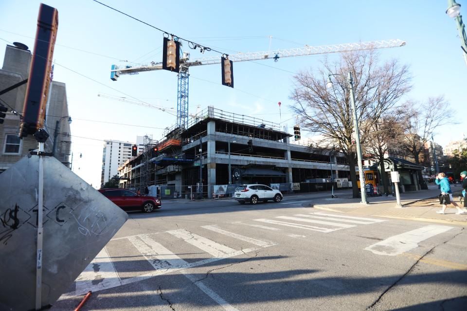 The $40 million Downtown Mobility Center, photographed on Dec. 27, 2022, is on schedule and set to open in the summer in Memphis.