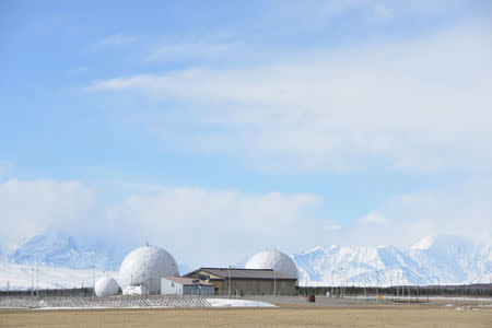 Defense Satellite Communication System with Alaska Range in the background at the Ft. Greely missile defense complex in Fort Greely, Alaska, U.S., April 26, 2018. REUTERS/Mark Meyer