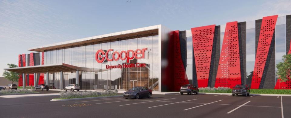 A rendering shows proposed Cooper University Health Care facility at a former Sears store at Moorestown Mall.