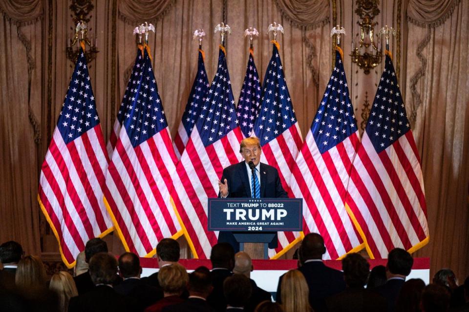 Donald Trump speaks during a Super Tuesday election night watch party at Mar-a-Lago Club in Palm Beach, Florida (AFP via Getty Images)