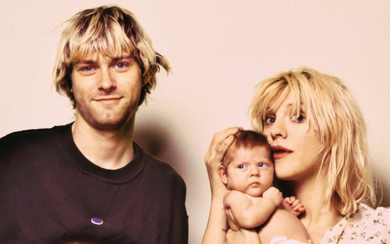 Kurt Cobain with his wife, Courtney Love, and their daughter, Frances Bean, September 1992