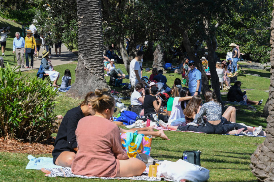 Vaccinated Sydneysiders enjoyed outdoor gatherings of up to five people over the weekend. Source: Getty