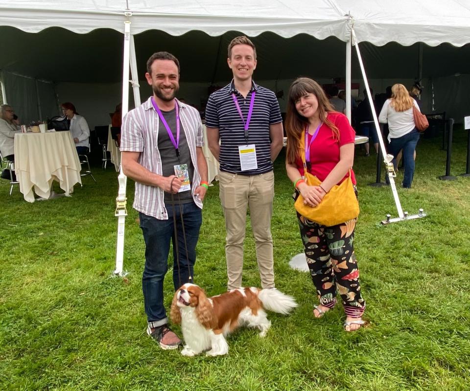 Clockwise, starting with the dog: Chester, the award-winning Cavalier King Charles Spaniel; Elijah Wolfson, TIME editor; Joey Lautrup, TIME video producer; Sarah Todd, Quartz journalist.<span class="copyright">Courtesy of the author.</span>