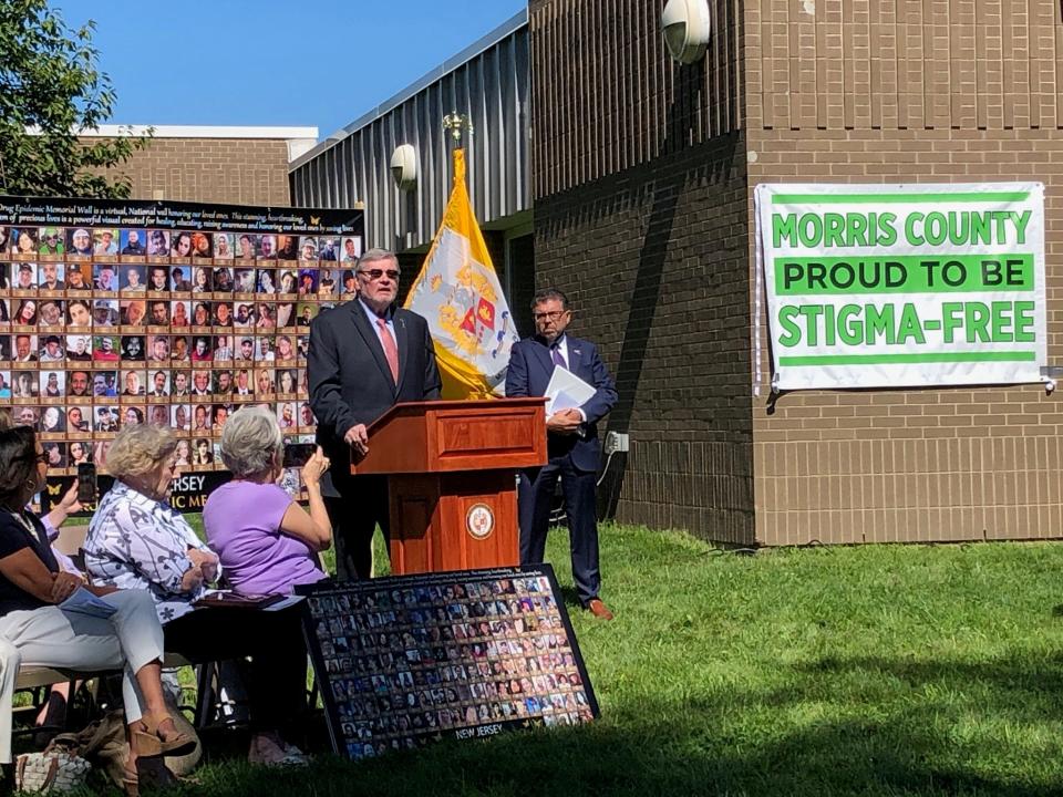 Morris County Prosecutor Robert Carroll details the effects of xylazine and fentanyl on the opioid crisis during a ceremony to mark International Overdose Awareness Day at the county Department of Human Services building Thursday, Aug. 31, 2023.
