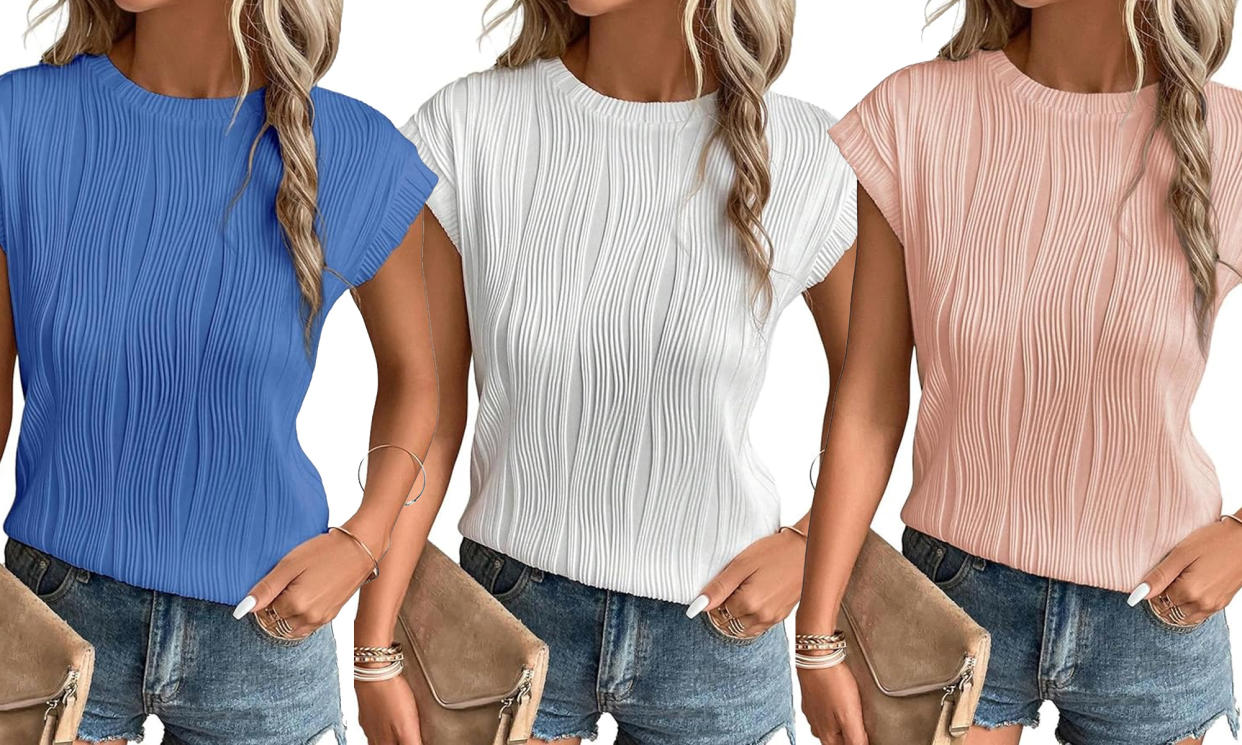 Evaless Short Sleeve Textured Top Amazon