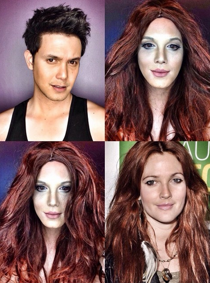 Makeup artist Paolo Ballesteros transforms himself into Drew Barrymore.