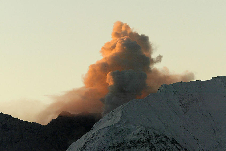 an erupting volcano