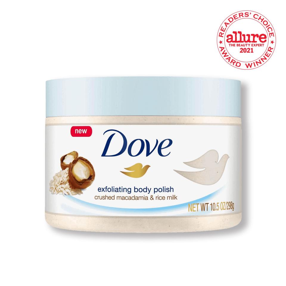 <strong>Body Scrub:</strong> Dove Exfoliating Body Polish in Crushed Macadamia & Rice Milk