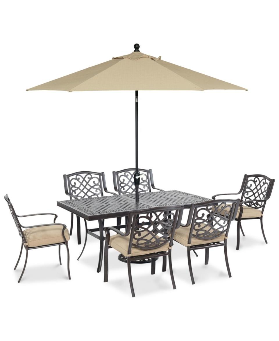 <p><a href="https://go.redirectingat.com?id=74968X1596630&url=https%3A%2F%2Fwww.macys.com%2Fshop%2Fproduct%2Fpark-gate-outdoor-cast-aluminum-7-pc.-dining-set-68-x-38-dining-table-6-dining-chairs-created-for-macys%3FID%3D2596291&sref=https%3A%2F%2F" rel="nofollow noopener" target="_blank" data-ylk="slk:Shop Now;elm:context_link;itc:0;sec:content-canvas" class="link ">Shop Now</a></p><p>Park Gate Outdoor 7-Piece Dining Set</p><p>$1199.00</p><p>macys.com</p>