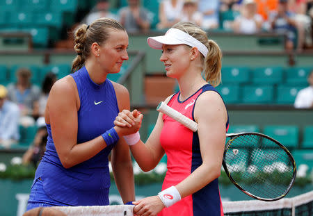 Tennis - French Open - Roland Garros, Paris, France - 28/5/17Czech Republic's Petra Kvitova shakes hands with USA's Julia Boserup after winning her first round matchReuters / Pascal Rossignol