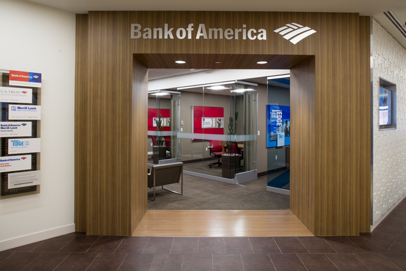 The entrance to Bank of America's financial specialist offices.