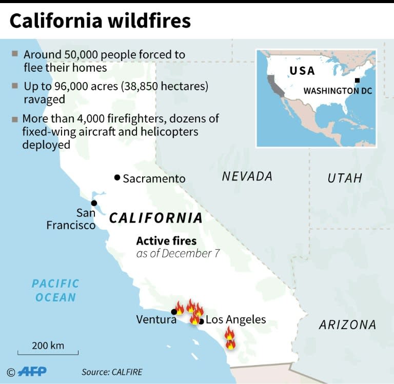 Map showing active fires in California