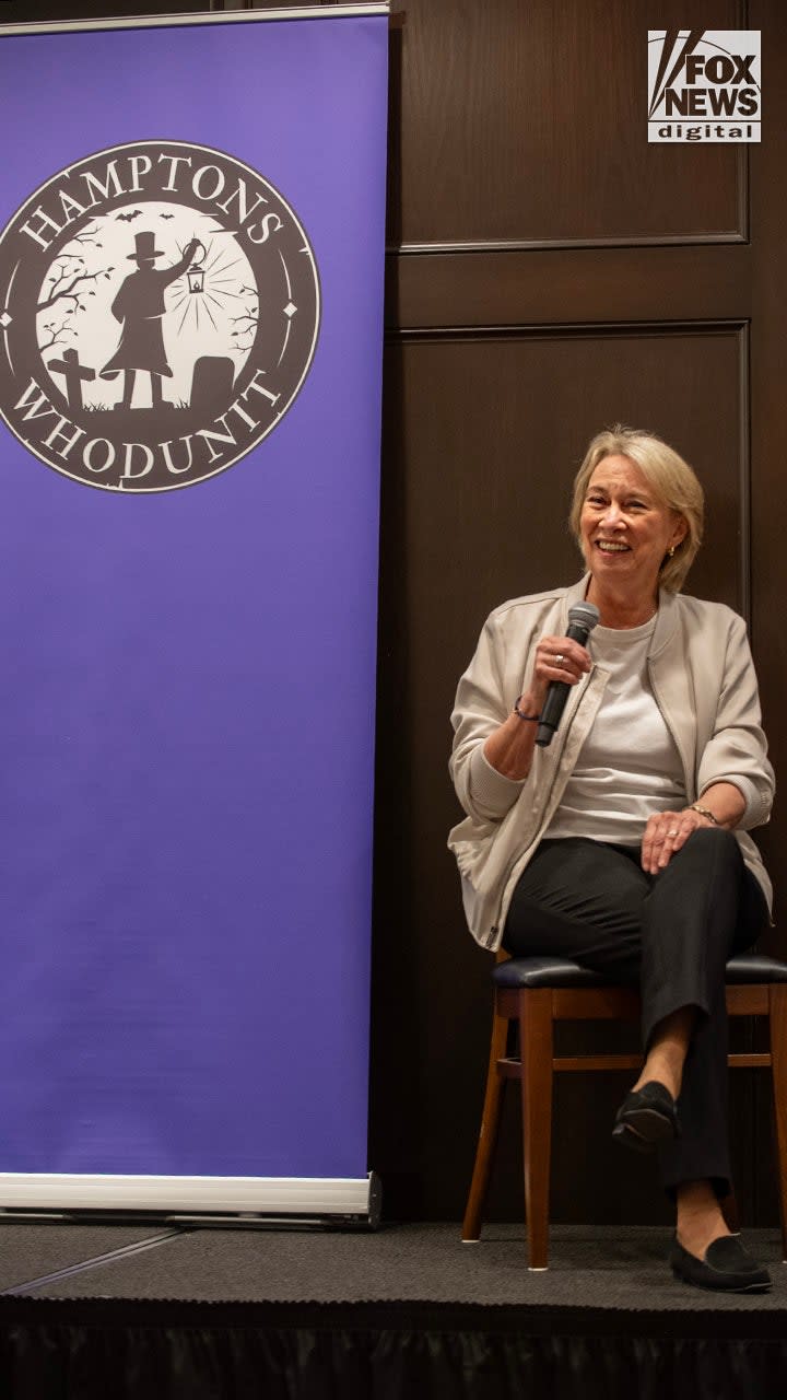 Barbara Butcher speaks during a panel at the Hamptons Whodunnit Crime Conference in Southampton, New York