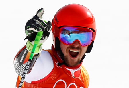 Alpine Skiing - Pyeongchang 2018 Winter Olympics - Men's Giant Slalom - Yongpyong Alpine Centre - Pyeongchang, South Korea - February 18, 2018 - Marcel Hirscher of Austria reacts. REUTERS/Kai Pfaffenbach