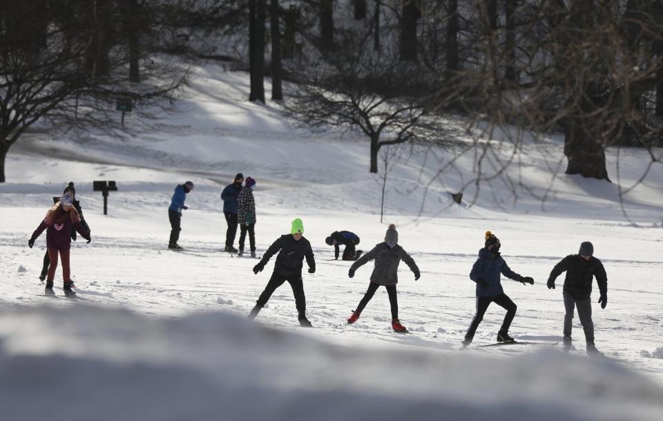 Honeoye Falls-Lima Middle School students on the modified Nordic team practice at Mendon Ponds Park on Jan. 20, 2022.