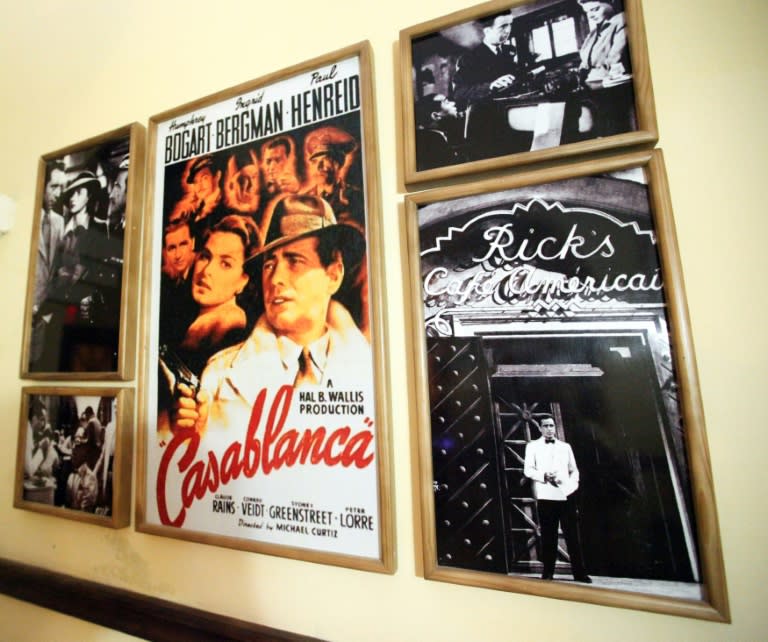 Posters and pictures from the US movie "Casablanca" at a bar of the same name in Camaguey city, east of Havana, Cuba, in 2015