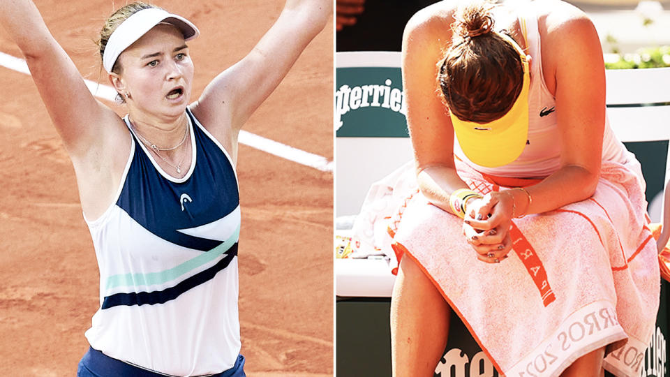 Barbora Krejcikova and Anastasia Pavlyuchenkova, pictured here after advancing to the French Open final.