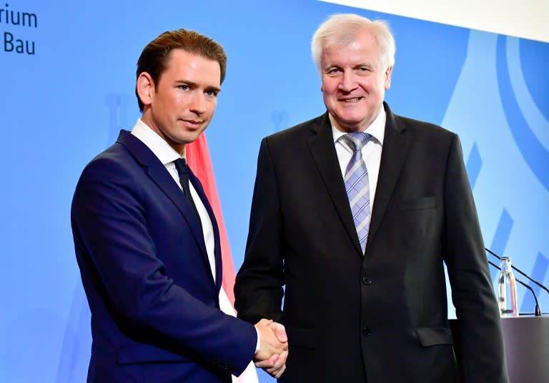 Austrian Chancellor Sebastian Kurz (left) meets German Interior Minister Horst Seehofer, hailing an "axis of the willing" along with Italy determined to take a hardline on migration