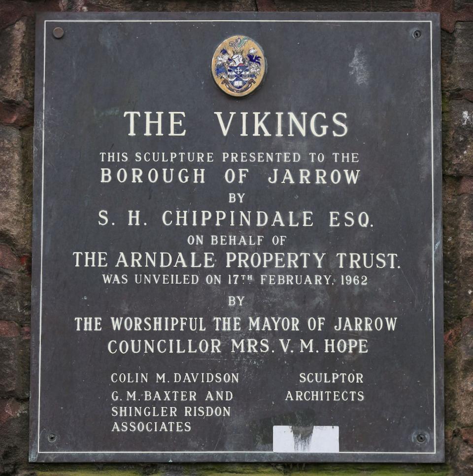 Plaque at the base of The Vikings statue - Lorne Campbell/Guzelian