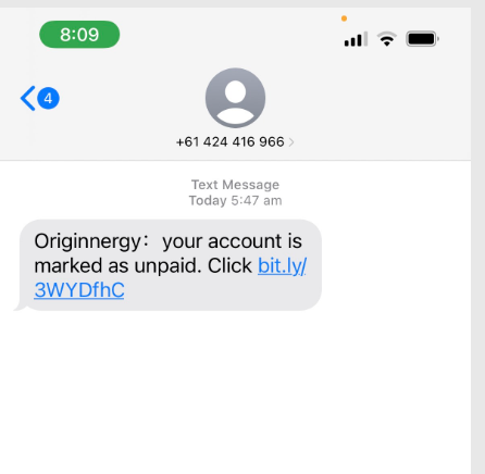 Origin scam text message.