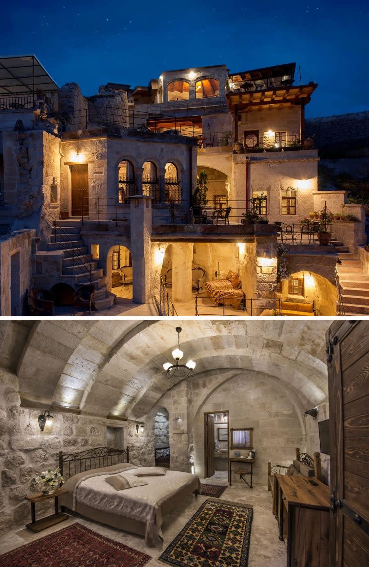 Interior and exterior of Aydinli Cave Hotel. [Photo: Aydinli Cave Hotel]