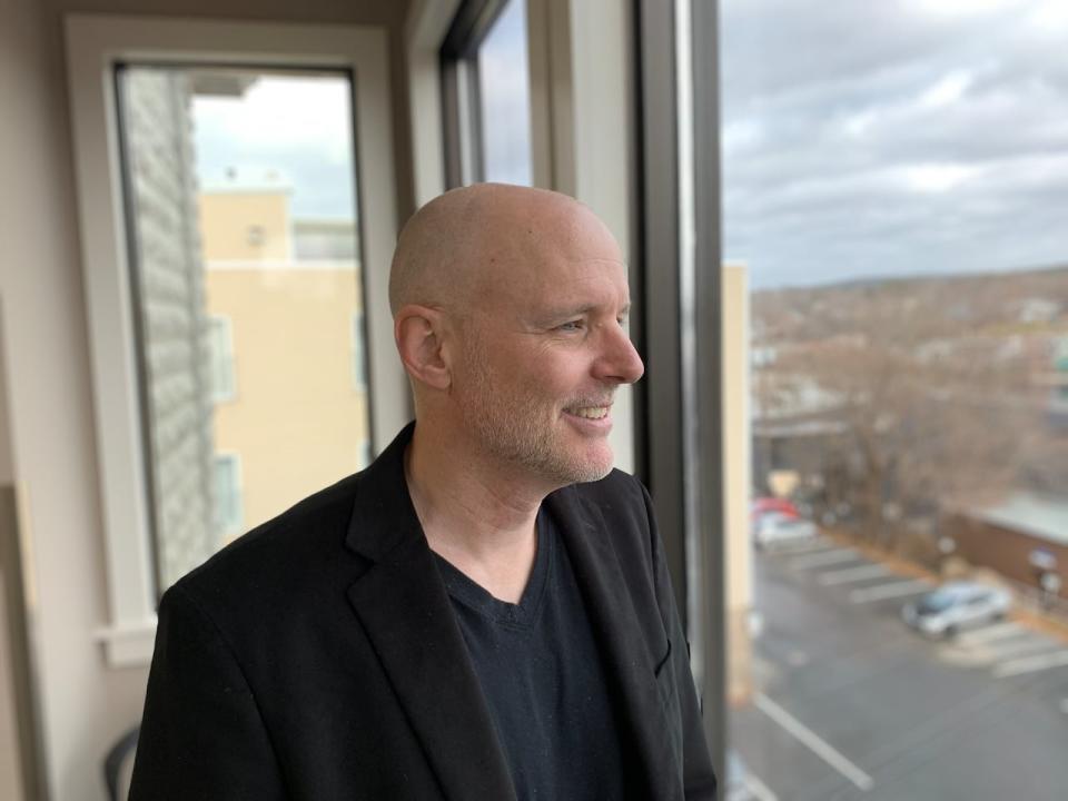 David Mitchell, the mayor of the town of Bridgewater, looks out from the municipal building over the town. 