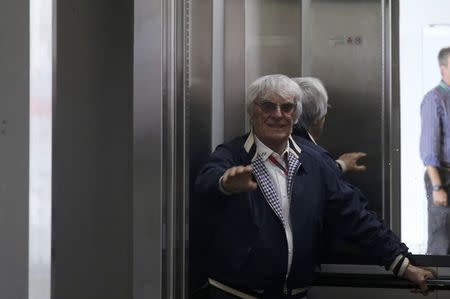 Formula One - F1 - Brazilian Grand Prix - Circuit of Interlagos, Sao Paulo, Brazil - 13/11/2016 - Bernie Ecclestone, Chief Executive of the Formula One Group, rides in an elevator during the race. REUTERS/Nacho Doce