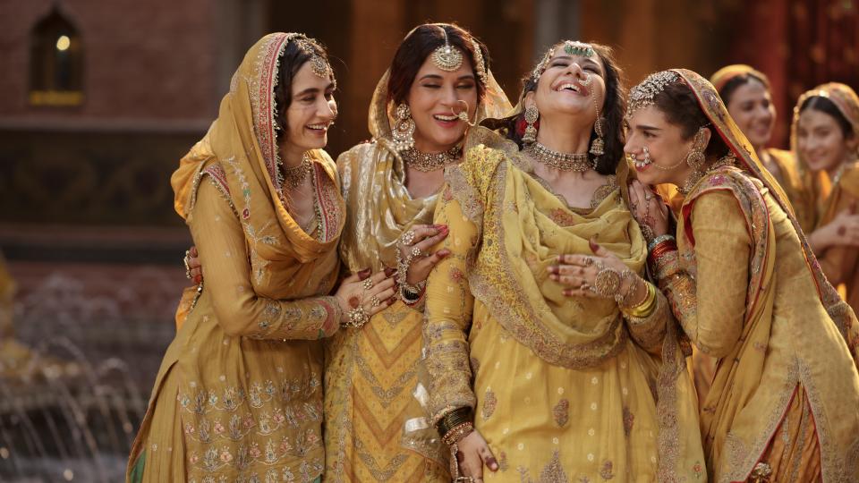 L to R: Sanjeeda Sheikh as Waheeda, Richa Chadha as Lajjo, Manisha Koirala as Mallikajaan, Aditi Rao Hydari as Bibbo in Netflix's "Heeramandi: The Diamond Bazaar".