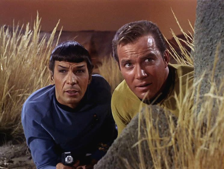 Leonard Nimoy as Mr. Spock and William Shatner as Captain Kirk in ‘Star Trek.’ (Photo by CBS Photo Archive/Getty Images)