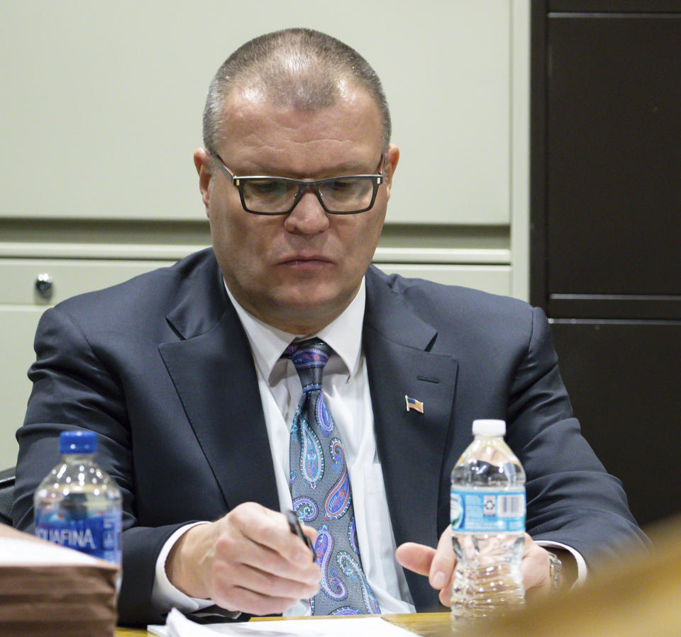 Former Chicago Police Detective David March, listens during his trial before Judge Domenica A. Stephenson at Leighton Criminal Court Building, Thursday, Dec. 6, 2018 in Chicago. March, along with former Officer Joseph Walsh, and former Chicago police officer Thomas Gaffney, charged with lying about the shooting of black teenager Laquan McDonald won't testify at trial and their attorneys have rested their cases. (Zbigniew Bzdak/Chicago Tribune via AP, Pool)