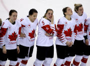 <p>Lauriane Rougeau of Canada and teammates are dejected following the Women’s Ice Hockey Gold Medal game final between USA and Canada on day 13 of the PyeongChang 2018 Winter Olympic Games on February 22, 2018.<br> (Photo by Jean Catuffe/Getty Images) </p>