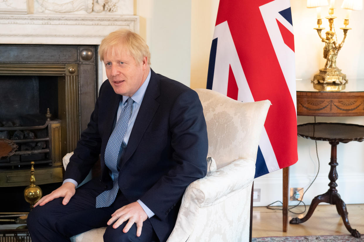 Britain's Prime Minister Boris Johnson meets with Estonia's Prime Minister Juri Ratas (not pictured) at Downing Street in London, Britain, August 6, 2019.  Dominic Lipinski/ Pool via REUTERS