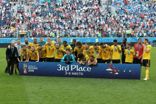 Belgium celebrate beating England in the 2018 World Cup third-placed play-off 