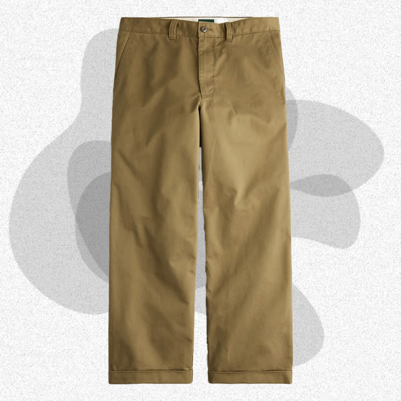 <p>Courtesy of J.Crew</p><p>Wider-fit pants are trendy right now. If you’re not afraid to go extra wide, pick up J.Crew’s aptly named Giant Fit chinos. They were a surprising hit for J.Crew and part of the brand’s fashion-forward <a href="https://www.gq.com/story/jcrew-giant-chino-giant-hit" rel="nofollow noopener" target="_blank" data-ylk="slk:pivot under Noah designer Brendon Babenzien;elm:context_link;itc:0;sec:content-canvas" class="link ">pivot under Noah designer Brendon Babenzien</a>. They may not be your dad’s khakis, but they might just be your grandfather’s. Pair them with loafers and a <a href="http://mensjournal.com/style/best-mens-polo-shirts" rel="nofollow noopener" target="_blank" data-ylk="slk:knit polo;elm:context_link;itc:0;sec:content-canvas" class="link ">knit polo</a>, and lean into the vintage prep look. </p><p>[$98; <a href="https://go.skimresources.com?id=106246X1712071&xs=1&xcust=mj-bestkhakipantsmen-jzavaleta-0923-update&url=https%3A%2F%2Fwww.jcrew.com%2Fpdp%2Fmens%2Fcategories%2Fclothing%2Fpants-and-chinos%2Fchino%2Fgiant-fit-chino-pant%2FBI521" rel="noopener" target="_blank" data-ylk="slk:jcrew.com;elm:context_link;itc:0;sec:content-canvas" class="link ">jcrew.com</a>]</p>