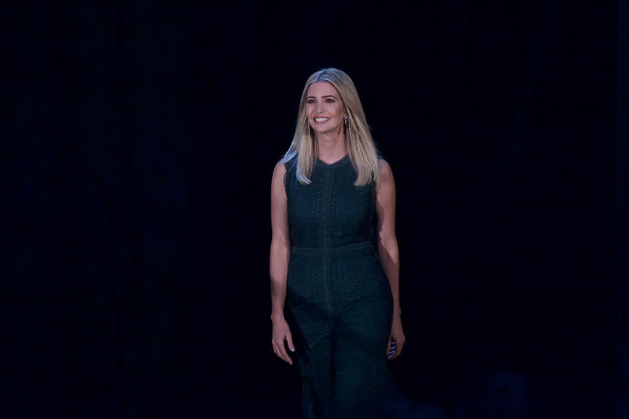 Ivanka Trump keeping things simple in a black dress during a campaign event on September 13, 2016