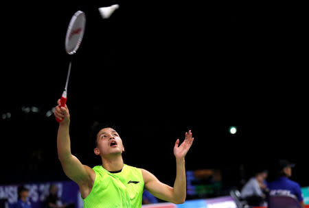 Badminton - Badminton World Championships - Glasgow, Britain - August 21, 2017 Wong Wing Ki Vincent of Honk Kong in action REUTERS/Russell Cheyne