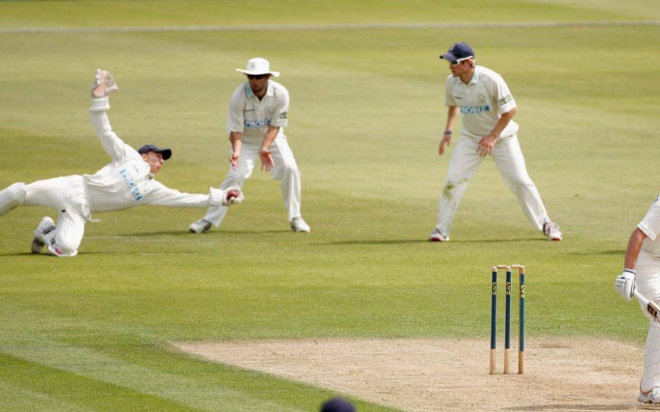 Joe Sayers of Yorkshire is caught behind by Michael Bates of Hampshire during the first day of the LV County Championship Division One match between Hampshire and Yorkshire  - GETTY IMAGES