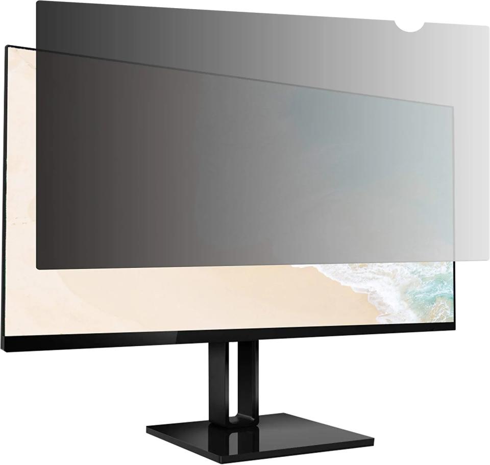 Amazon Basics Privacy Screen Filter for Acer Asus Dell lenovo 28-Inch 16:9 Widescreen Computer Monitor against white background.