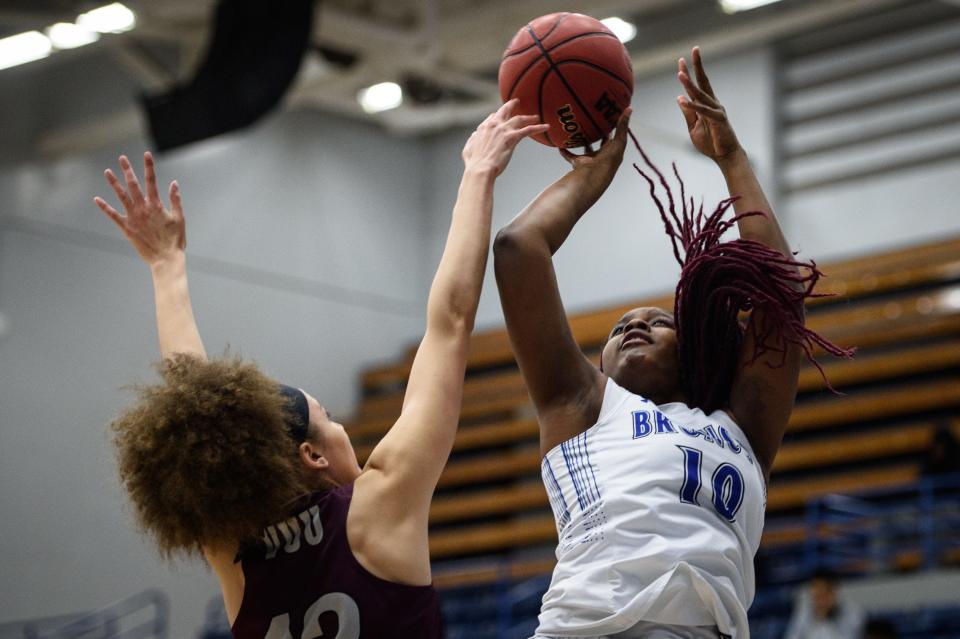 Charisma Barner releases a shot during the Broncos' win over Virginia Union on Tuesday. Barner scored a career-high 14 points in the game.