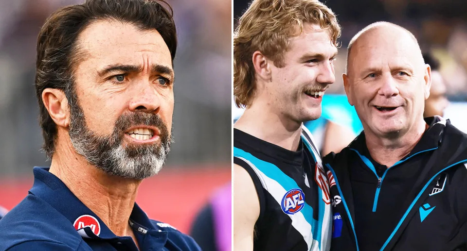 Chris Scott has turned the spotlight onto the AFL after the league slapped Port Adelaide with a $20,000 fine over Ken Hinkley's Hawthorn sledge. Pic: Getty